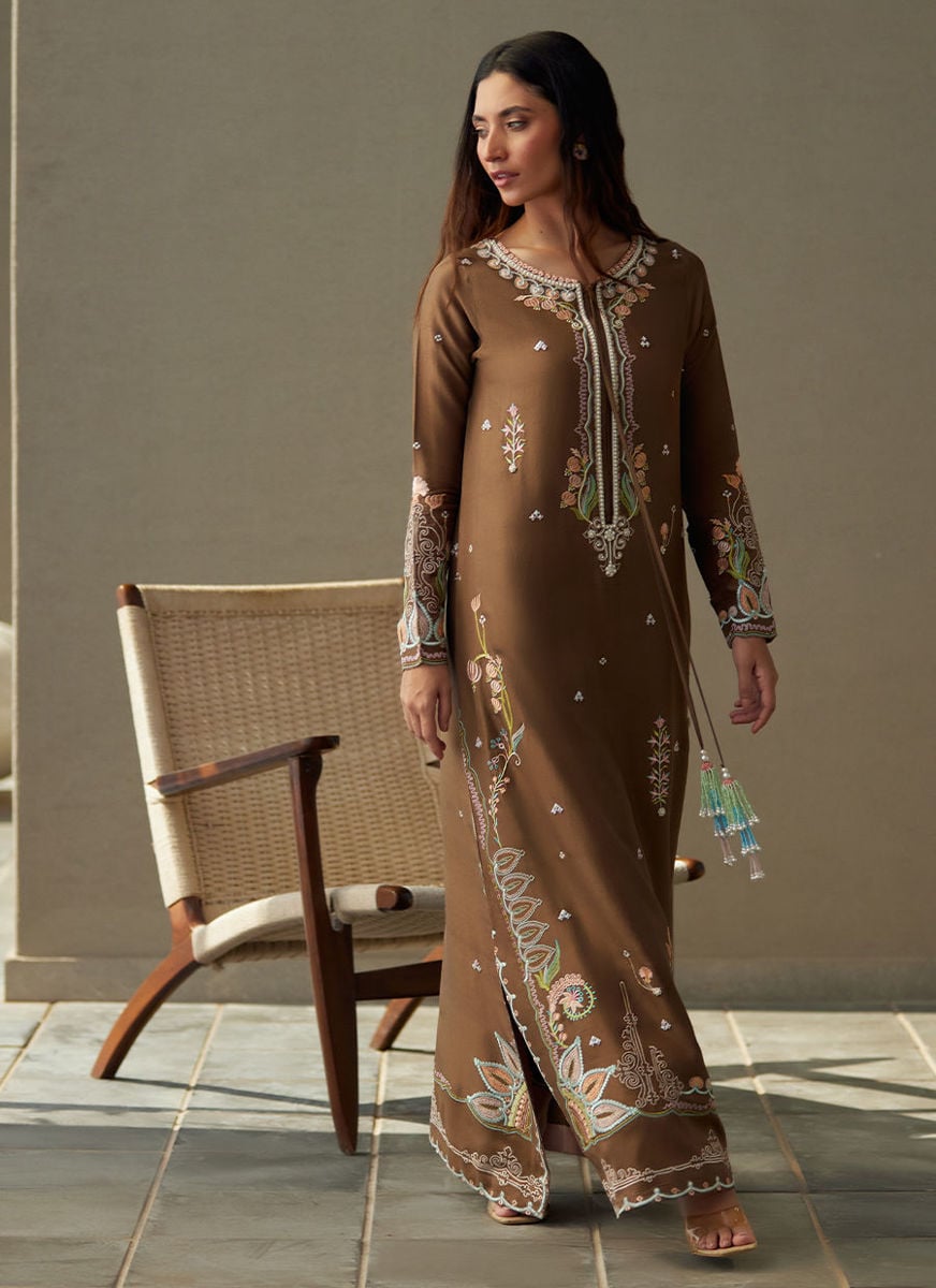 Enia Espresso Silk Kaftan