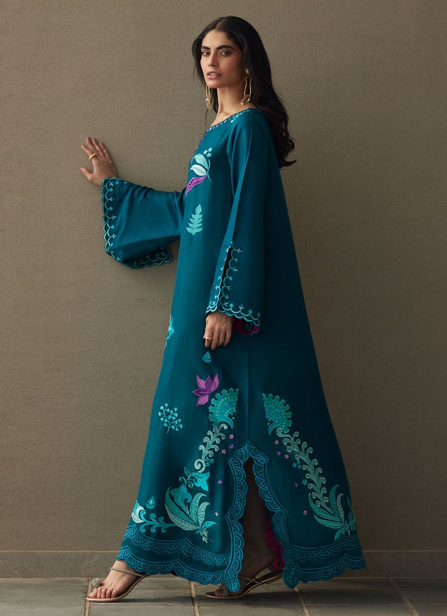 Azurea Teal Silk Kaftan