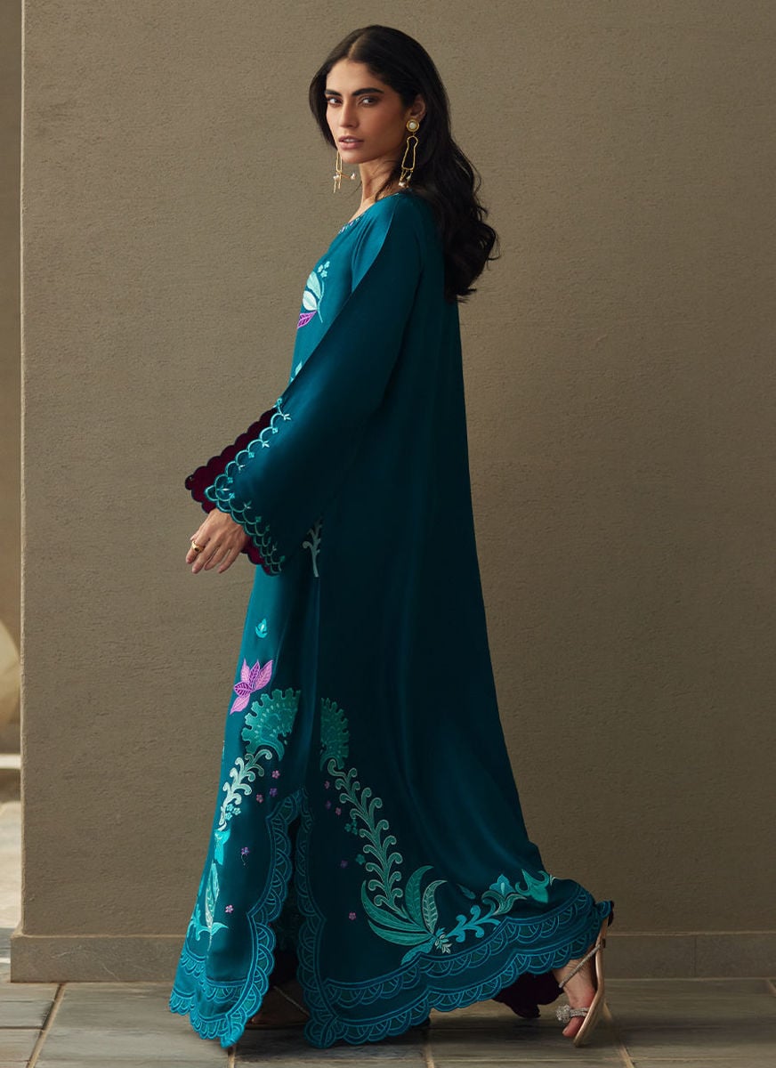 Azurea Teal Silk Kaftan