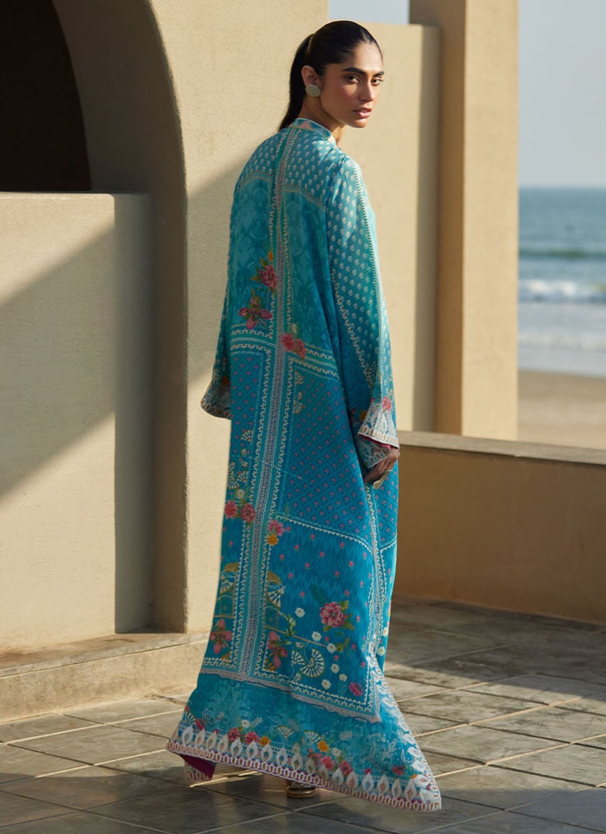 Amaris Sky-Blue Crepe Kaftan