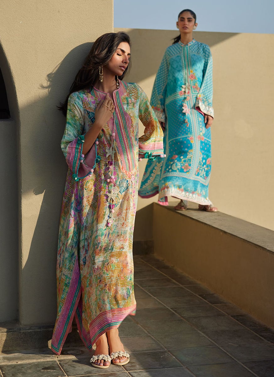 Amaris Sky-Blue Crepe Kaftan