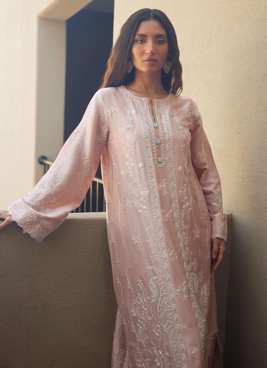 Nami Pale Pink Silk Kaftan