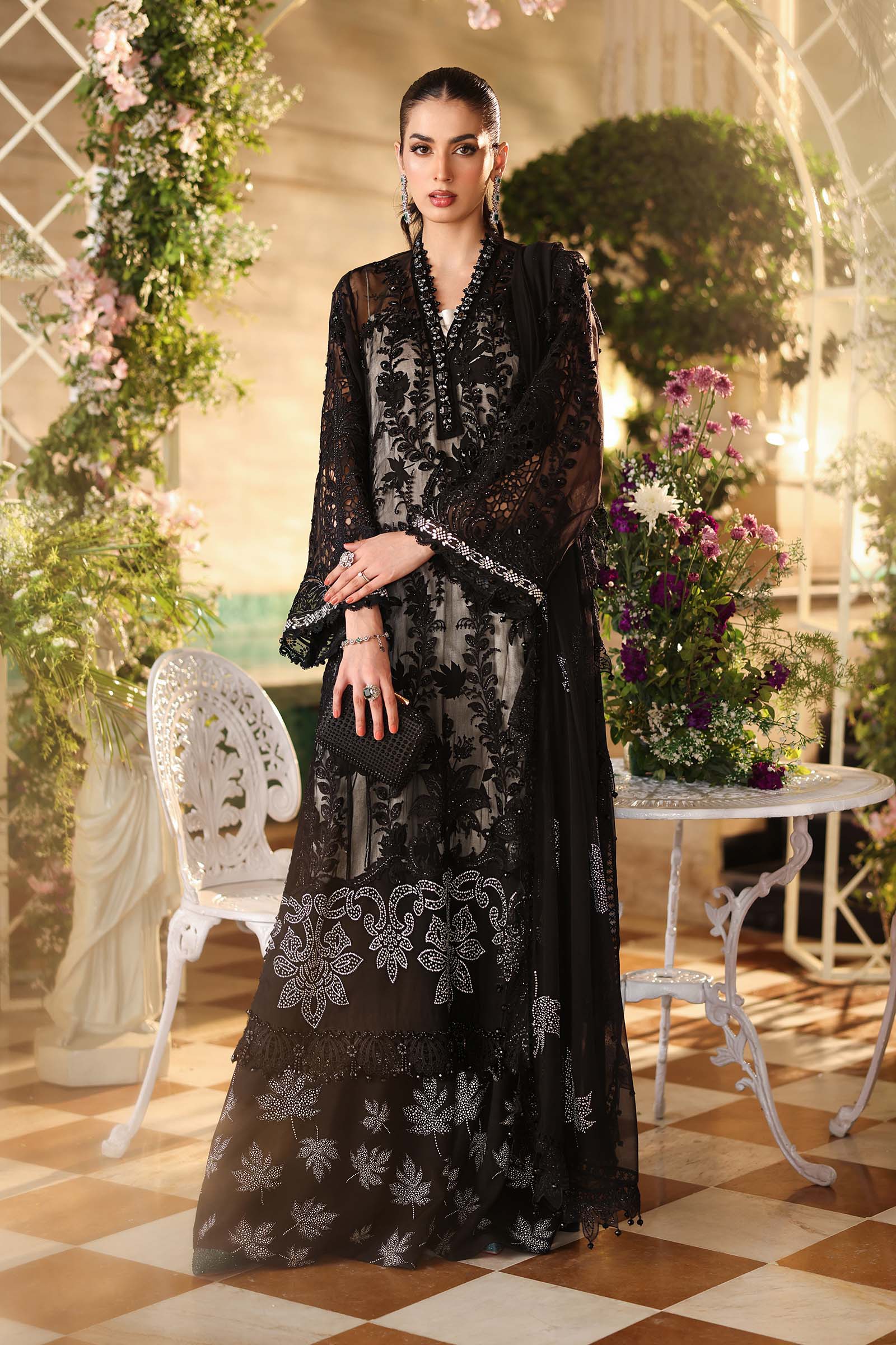 3 Piece Unstitched Embroidered Chiffon Suit