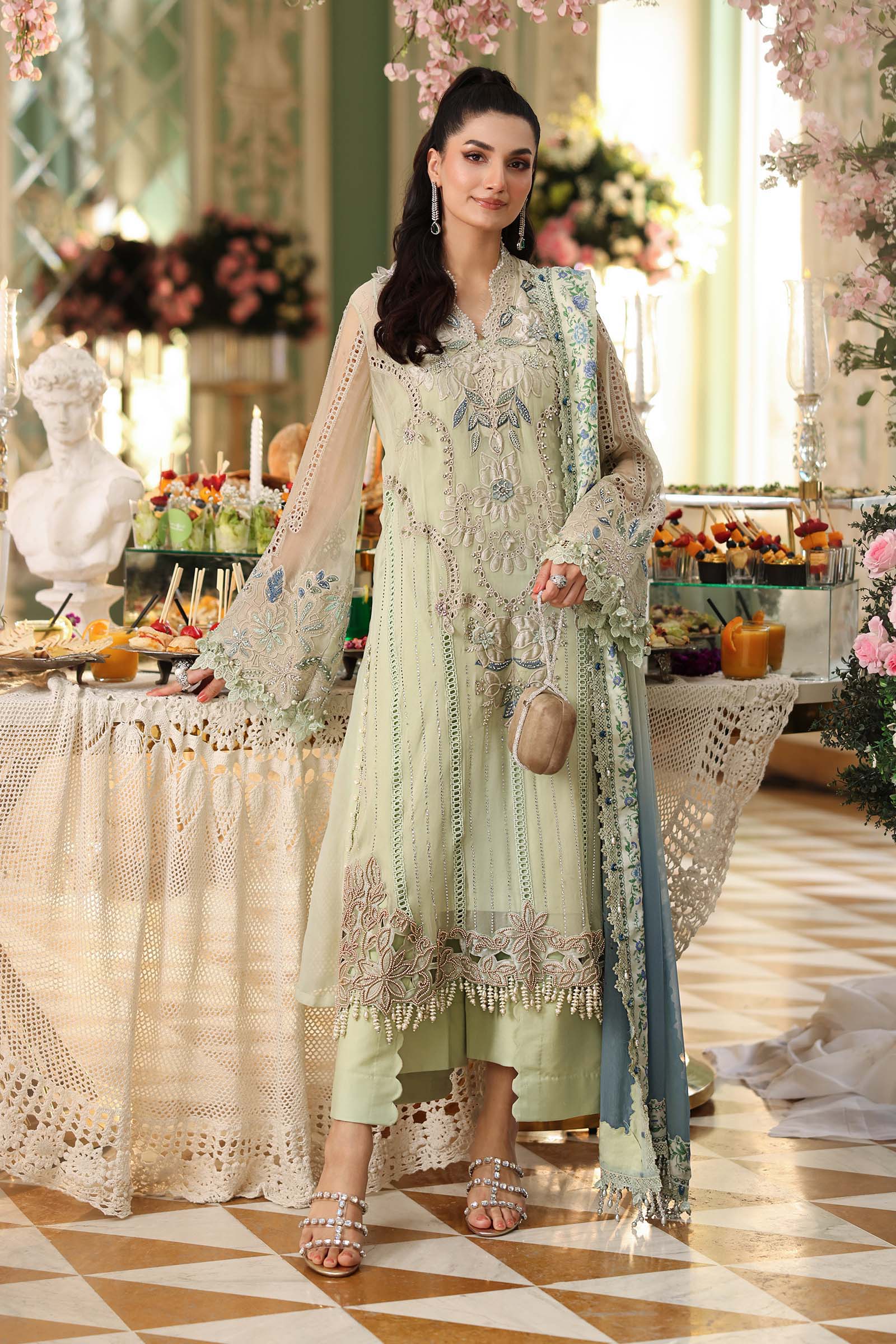 3 Piece Unstitched Embroidered Chiffon Suit