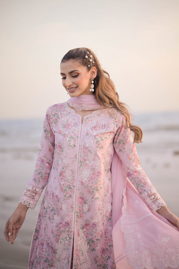PASTEL FLORAL PINK LUXURY LAWN EMBROIDERED SET - NEL-24608