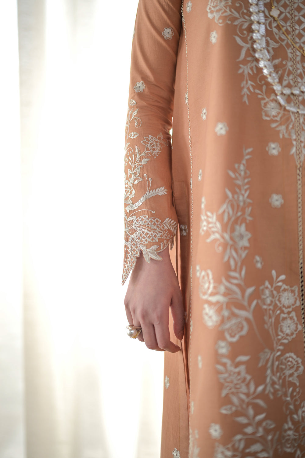 PEACH SAND LUXURY LAWN EMBROIDERED SET - NEL-24614