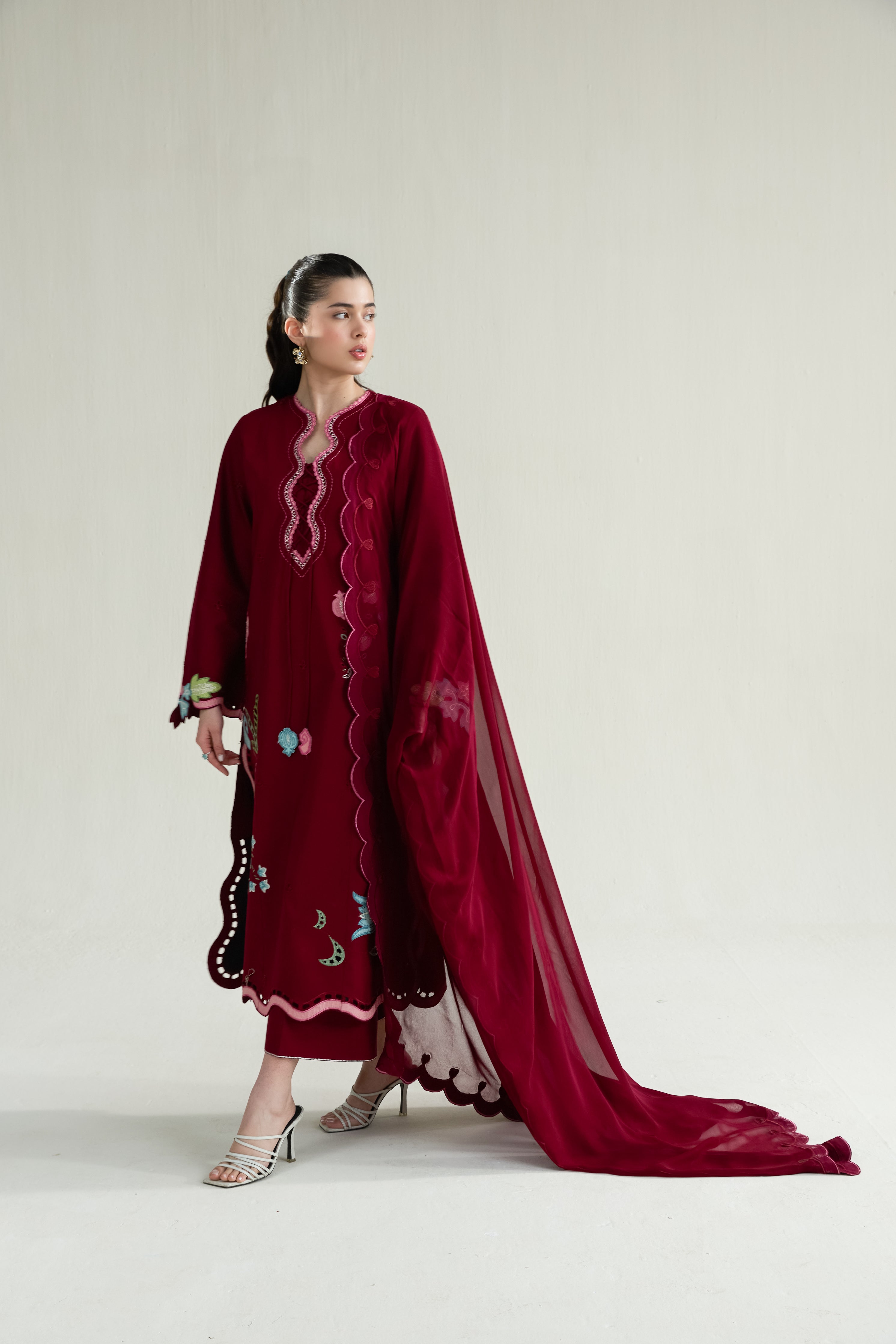 MAROON(LASER) LUXURY EMBROIDERED LAWN 3PCS SET (NPA3-26409) - RAMADAN 2026 READY TO WEAR