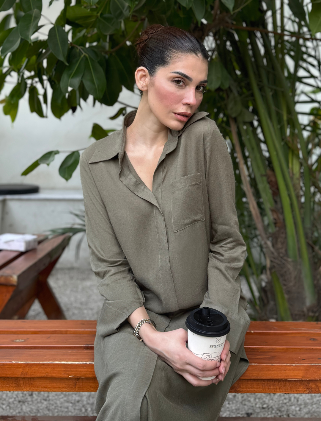 Khaki Green Alara Linen Set