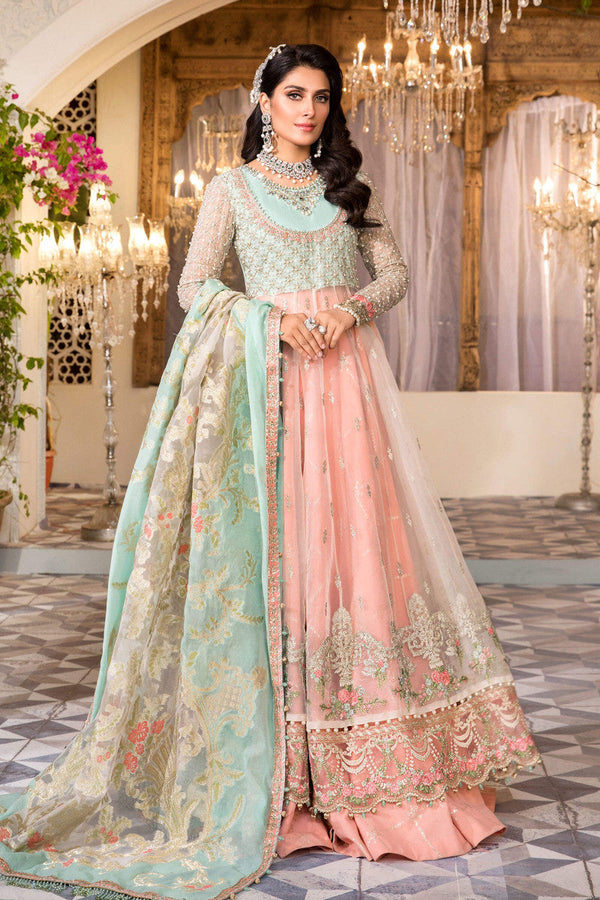 Unstitched MBROIDERED - Pearl White, Peach and Aqua (BD-2408) Maria B
