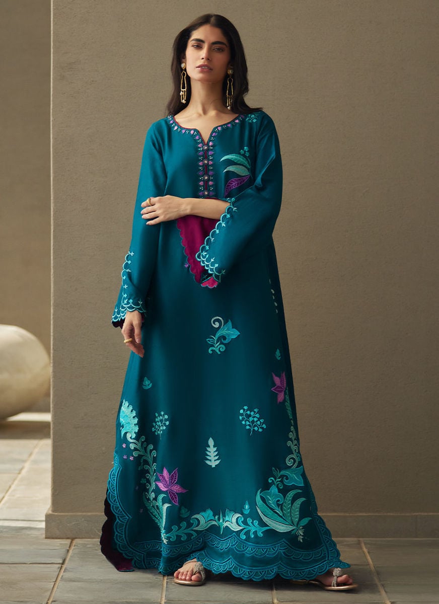 Azurea Teal Silk Kaftan