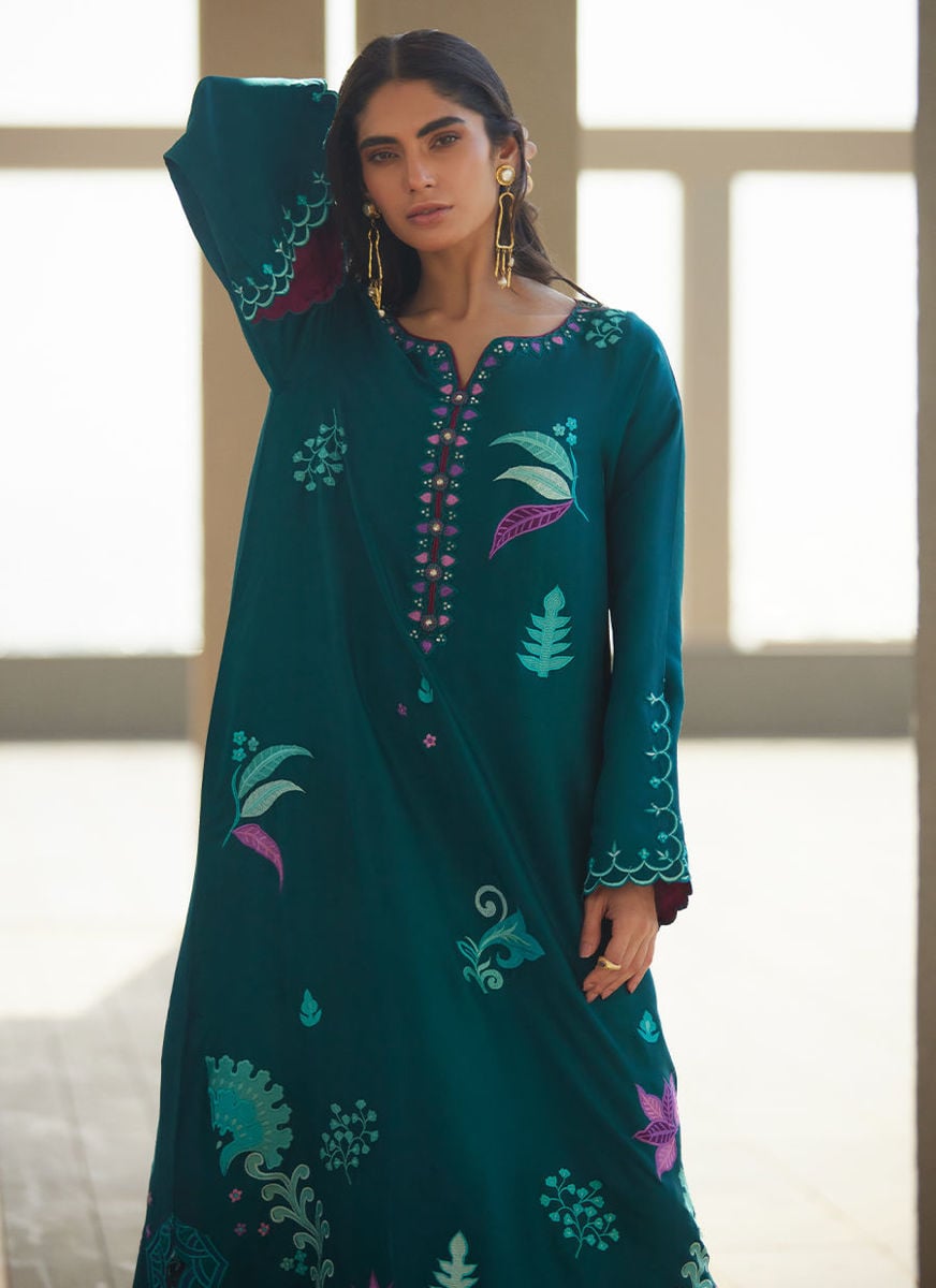 Azurea Teal Silk Kaftan