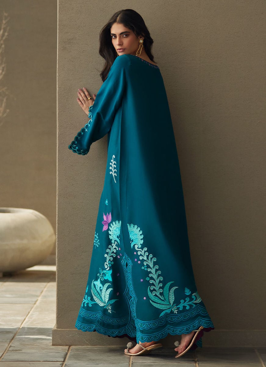 Azurea Teal Silk Kaftan