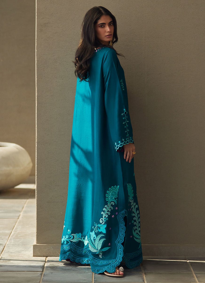Azurea Teal Silk Kaftan