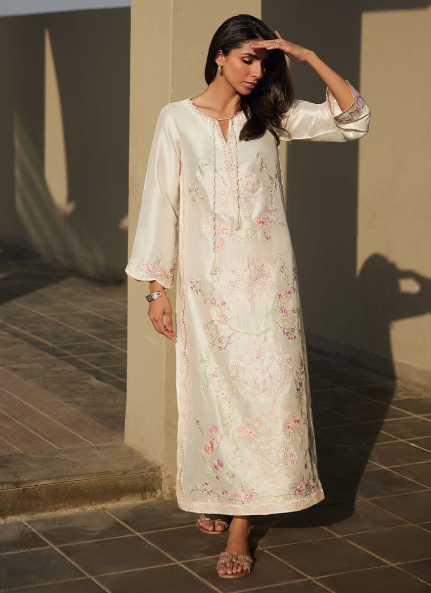 Coraline Ivory Silk Kaftan