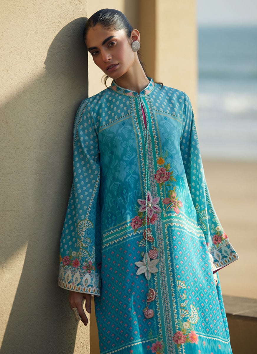Amaris Sky-Blue Crepe Kaftan