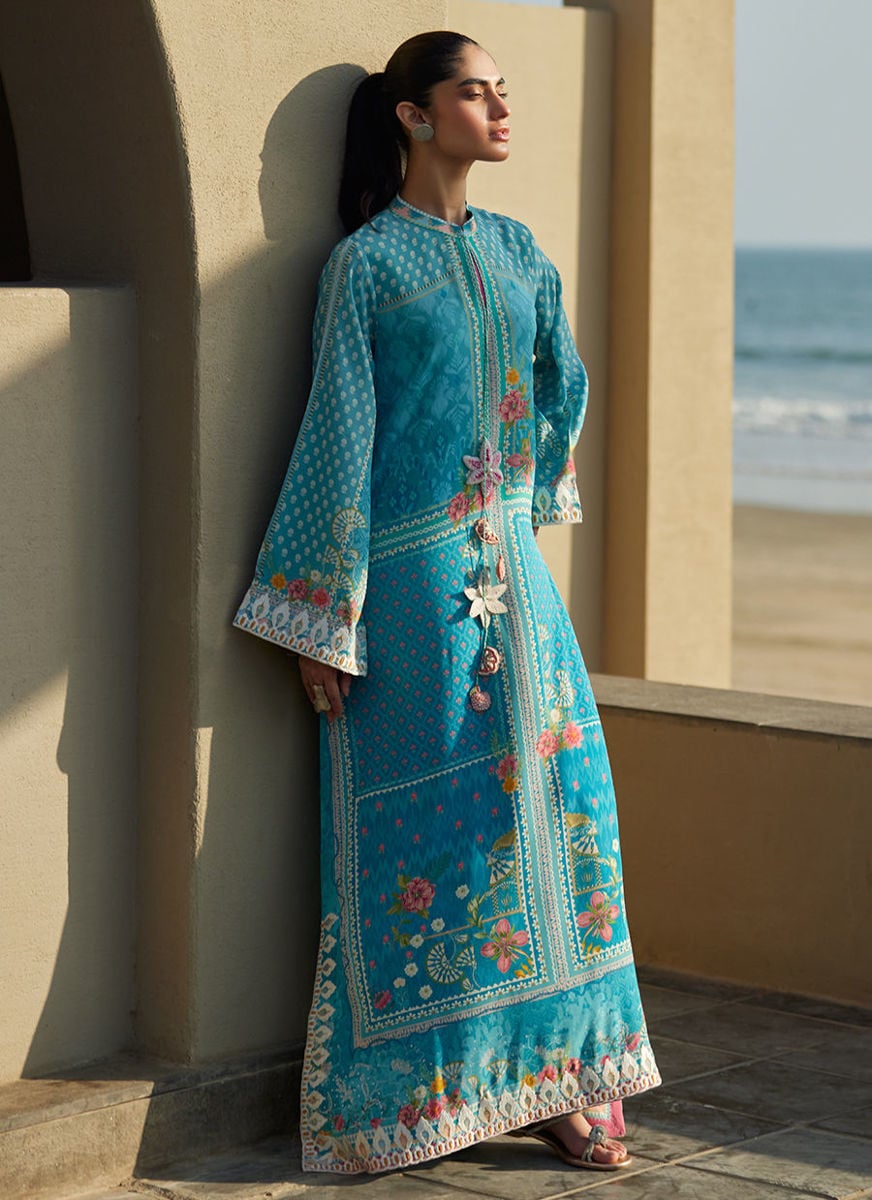 Amaris Sky-Blue Crepe Kaftan