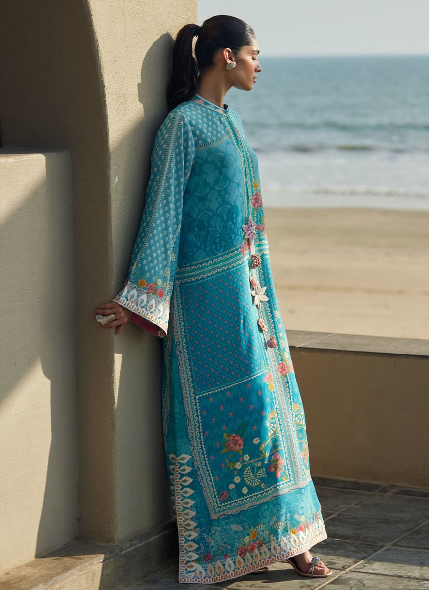 Amaris Sky-Blue Crepe Kaftan