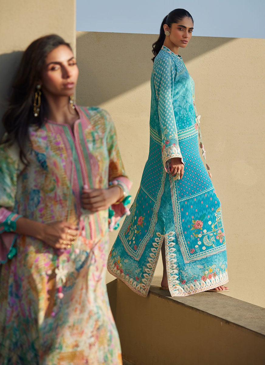 Amaris Sky-Blue Crepe Kaftan