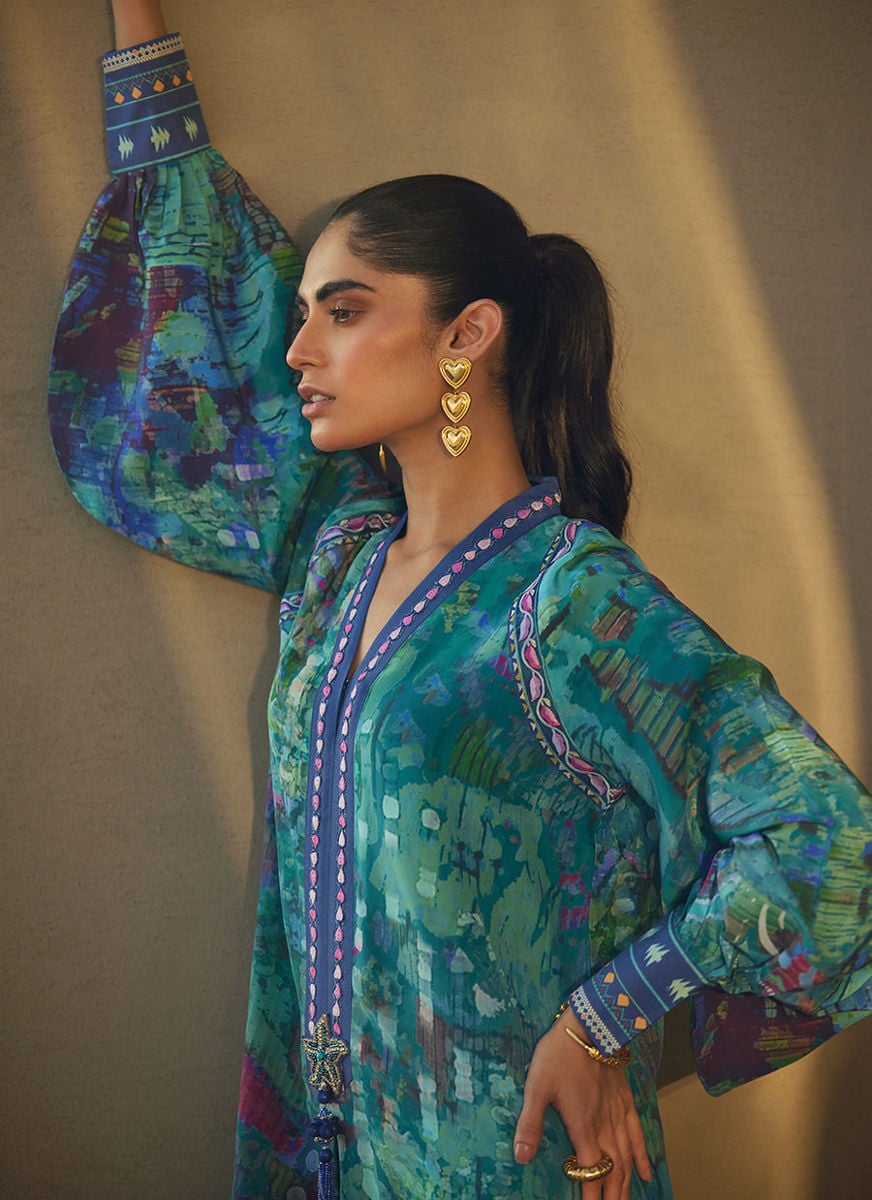 Tulum Blue Crepe Kaftan