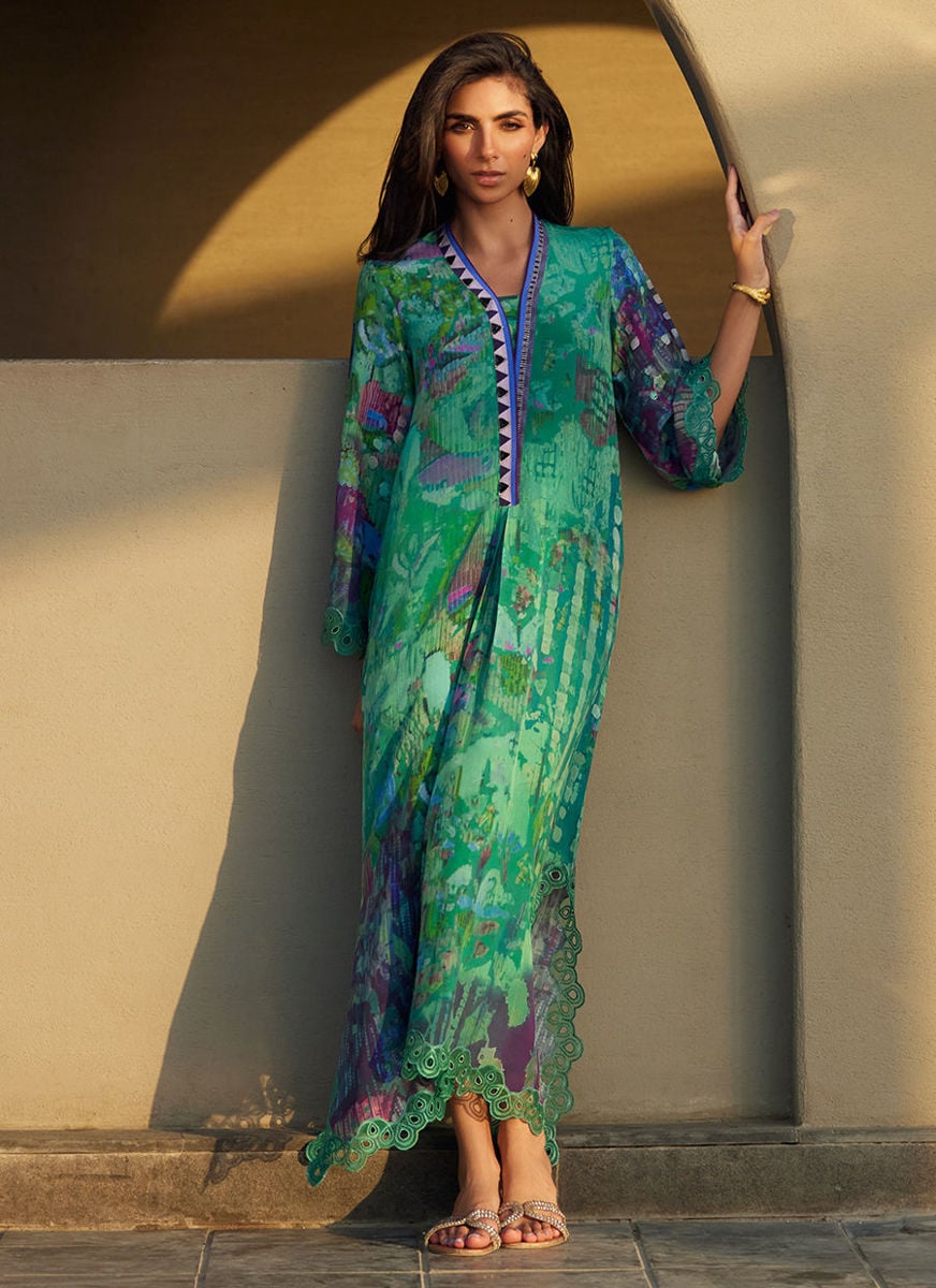 Ariel Emerald Crepe Kaftan