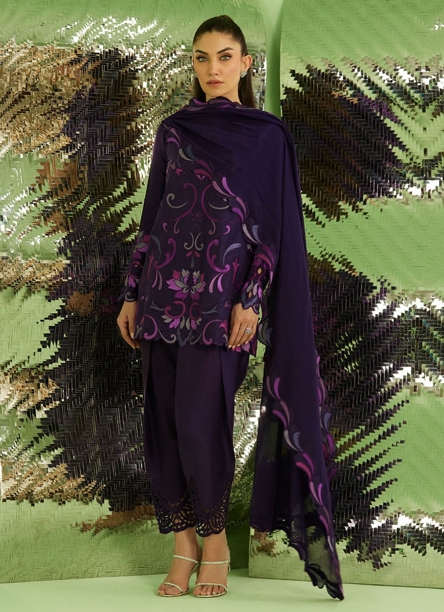 Noir Aubergine Shirt With Drape Dupatta And Pants