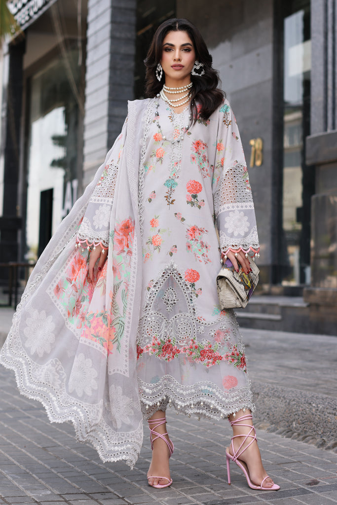 3-PC Unstitched Printed Lawn Shirt with Embroidered Chiffon Dupatta and Trouser CRB4-11