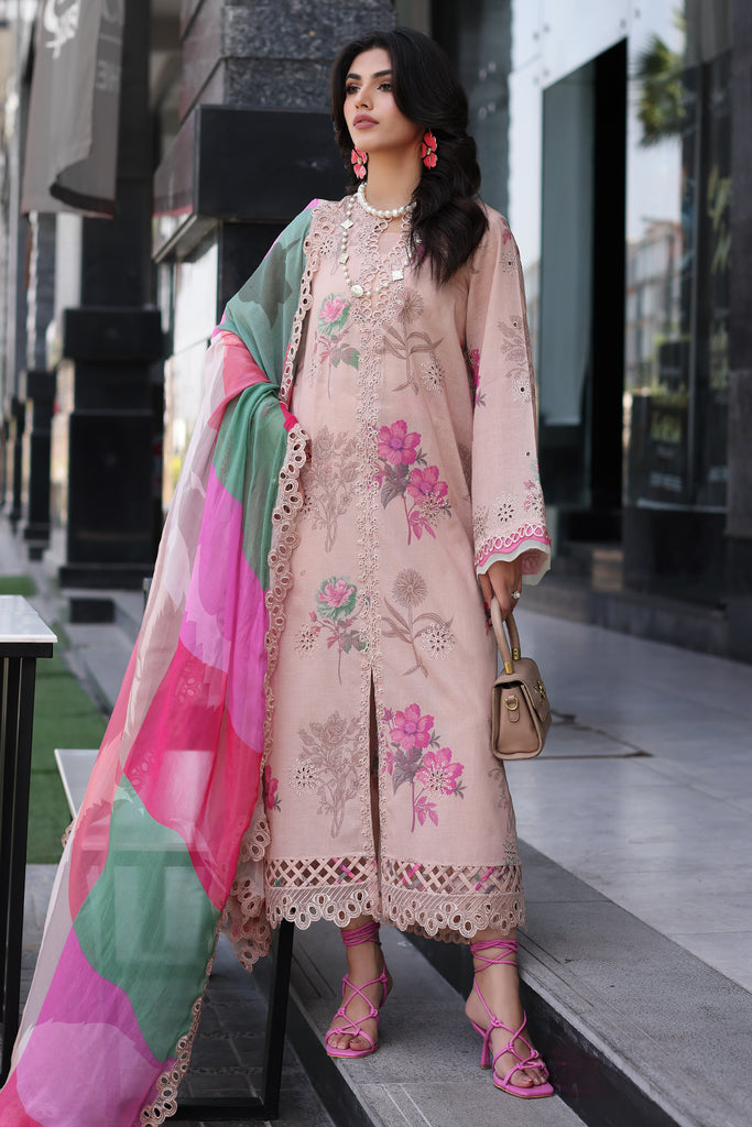 3-PC Unstitched Printed Lawn Shirt with Embroidered Chiffon Dupatta and Trouser CRB4-15