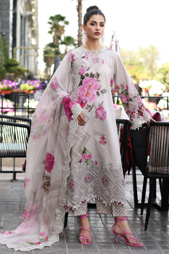 3-PC Unstitched Printed Lawn Shirt with Embroidered Chiffon Dupatta and Trouser CRB4-17