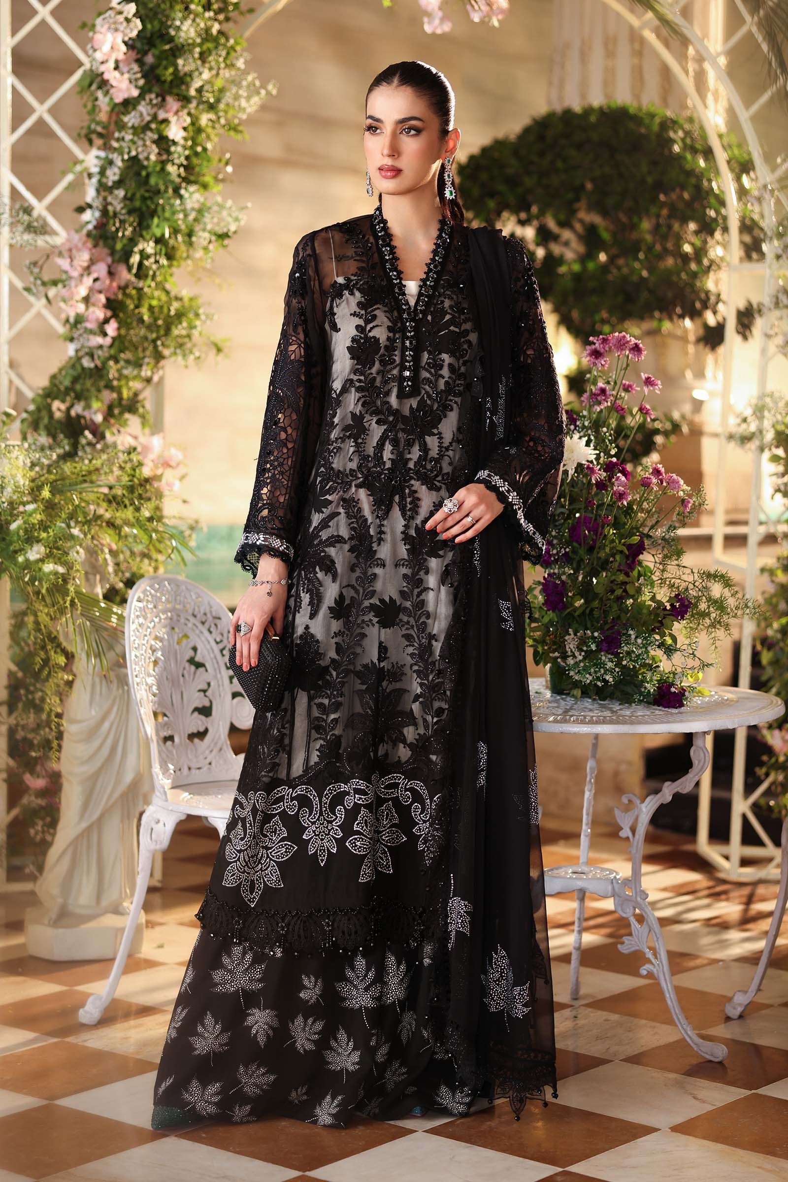 3 Piece Unstitched Embroidered Chiffon Suit