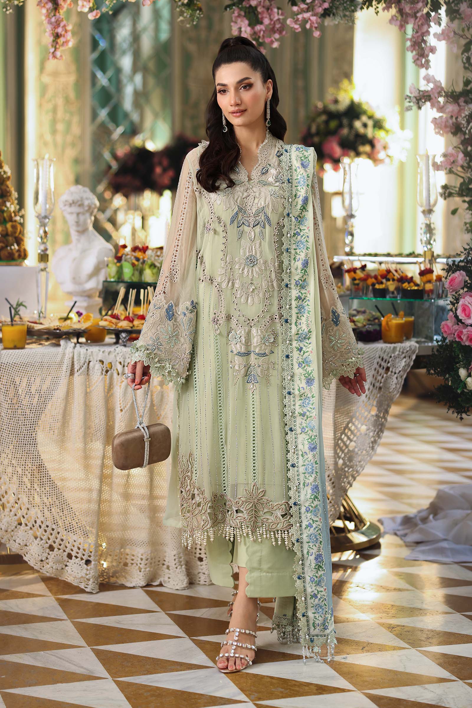 3 Piece Unstitched Embroidered Chiffon Suit