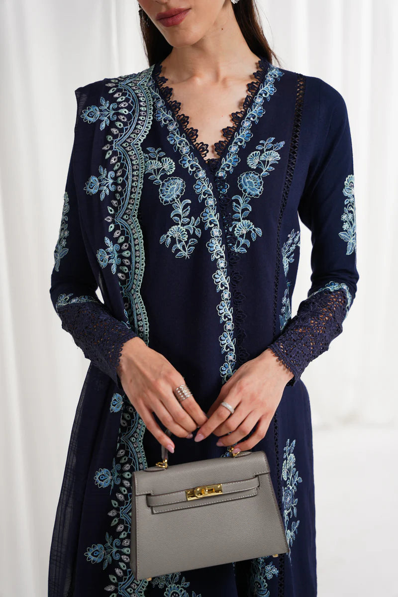 NAVY BLUE LUXURY EMBROIDERED 3PCS SET NPA3-25417