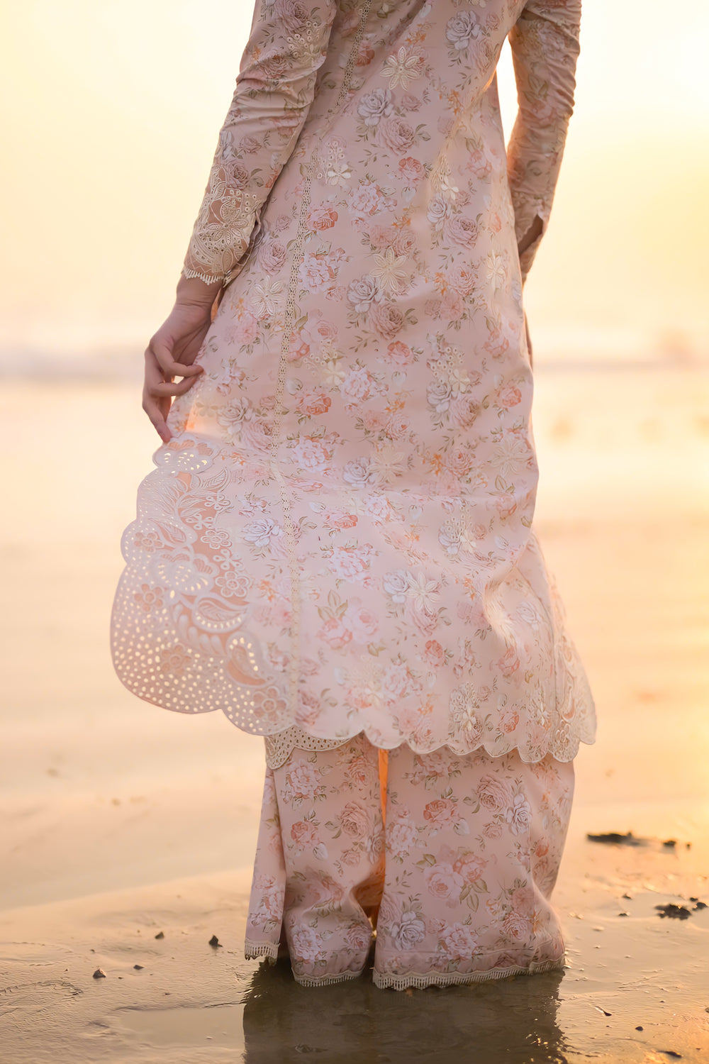 PASTEL FLORAL PEACH LUXURY LAWN EMBROIDERED SET - NEL-24610