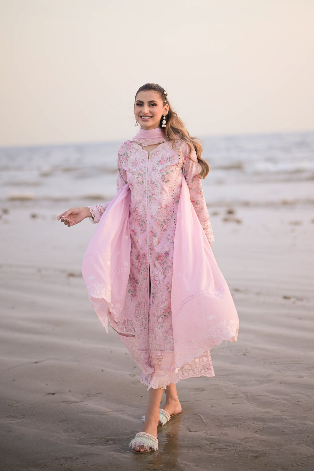 PASTEL FLORAL PINK LUXURY LAWN EMBROIDERED SET - NEL-24608