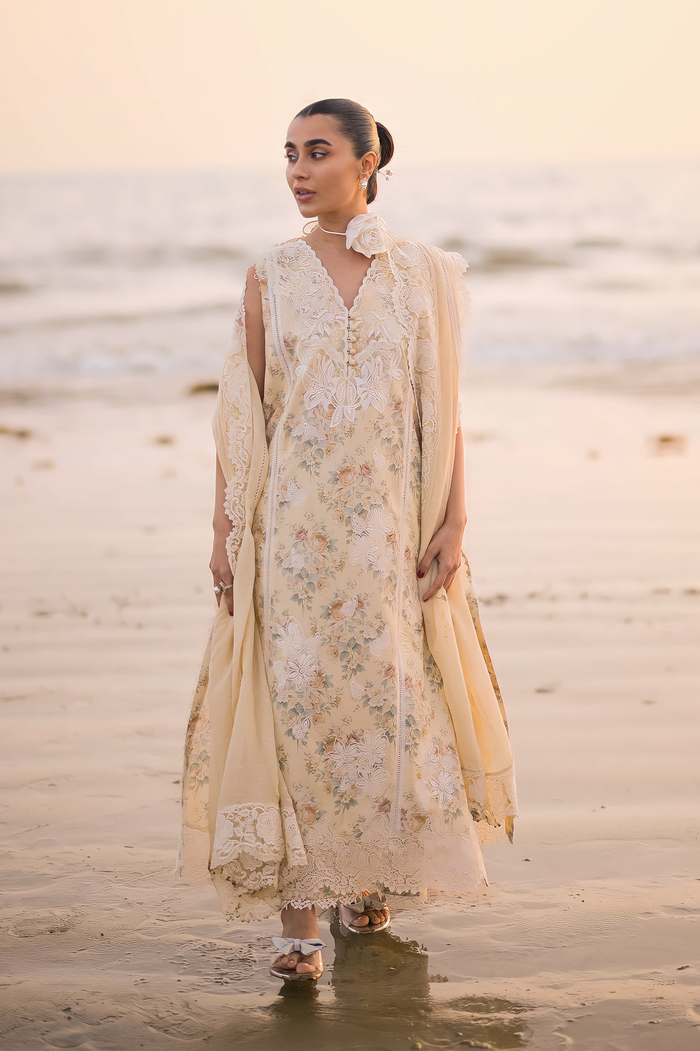 PASTEL FLORAL LEMON LUXURY LAWN EMBROIDERED SET - NEL-24609