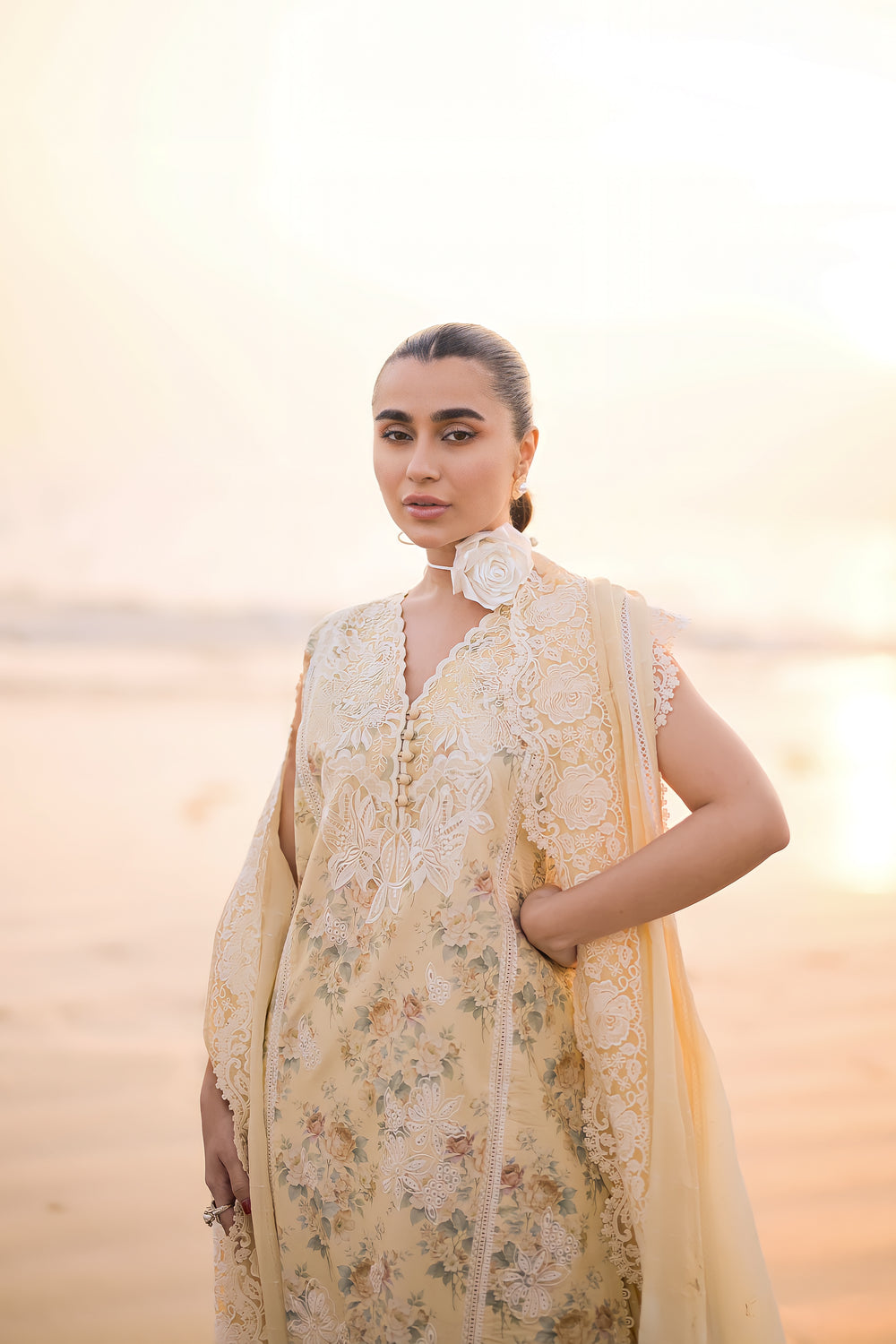 PASTEL FLORAL LEMON LUXURY LAWN EMBROIDERED SET - NEL-24609
