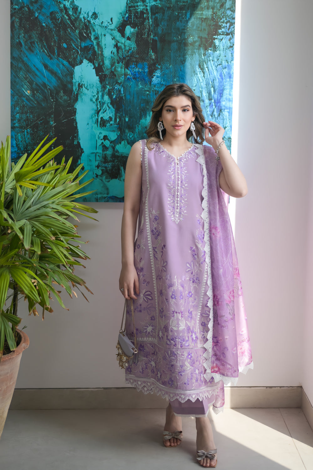 LILAC LUXURY LAWN EMBROIDERED SET - NEL-24613