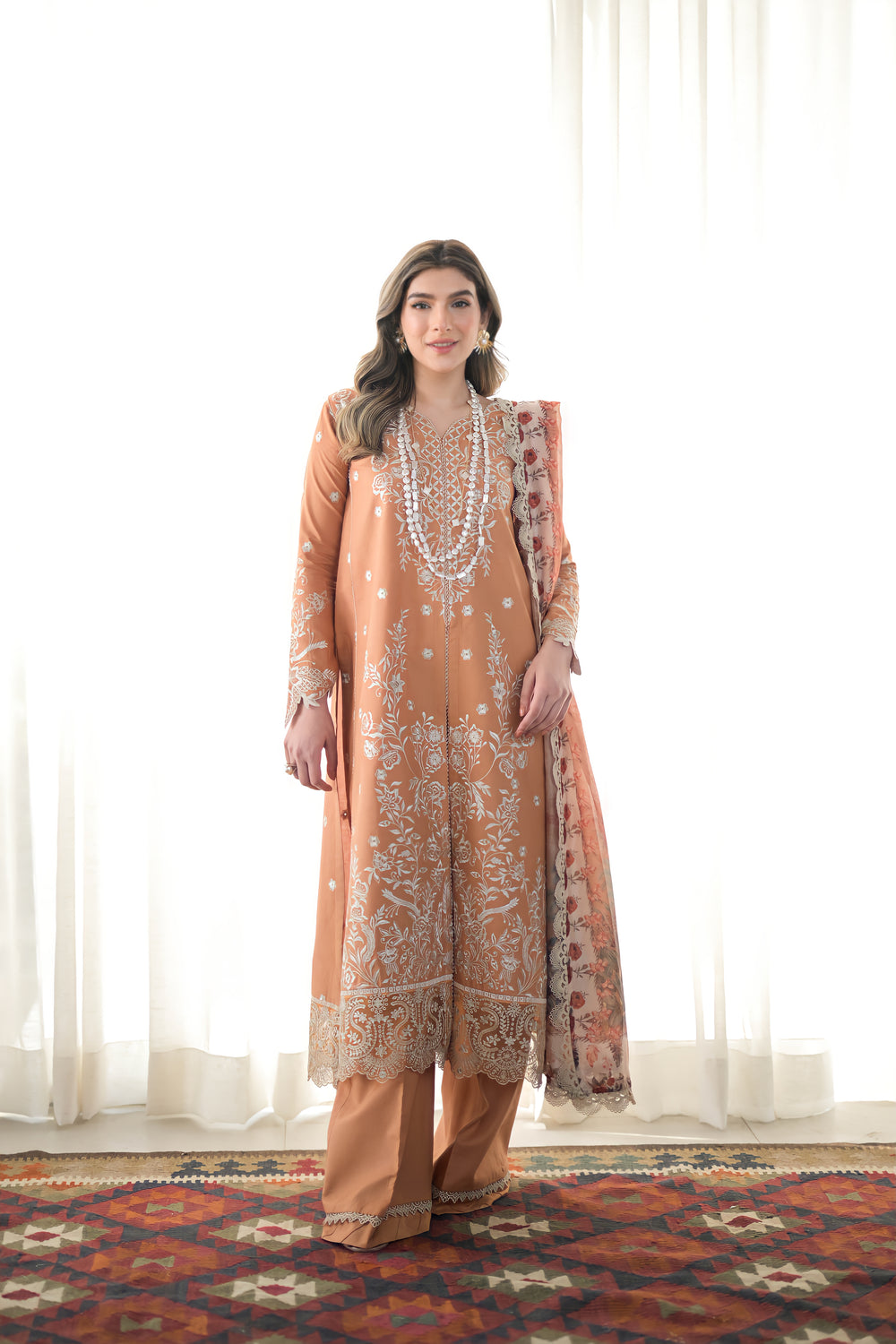 PEACH SAND LUXURY LAWN EMBROIDERED SET - NEL-24614