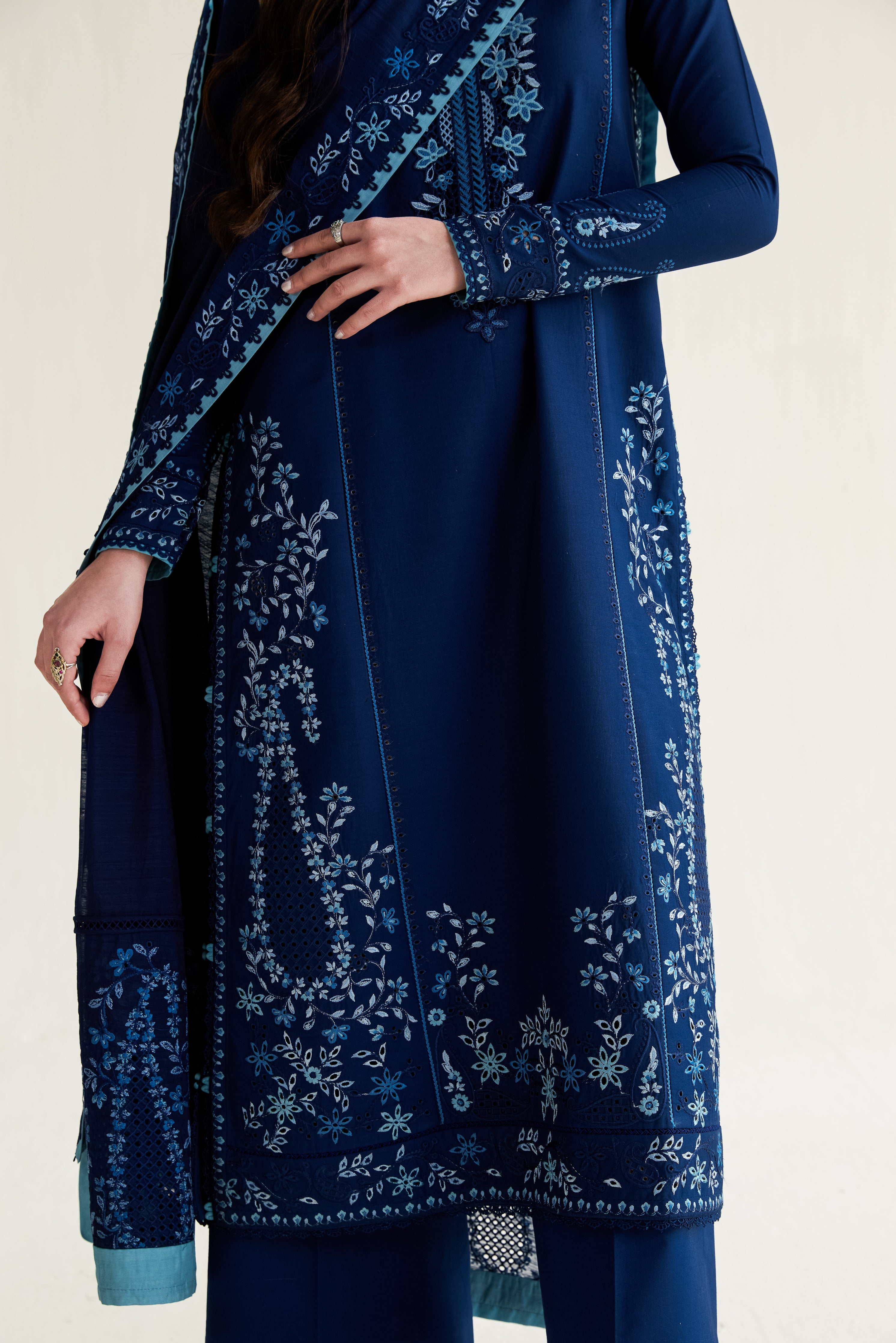 DEEP NAVY BLUE LUXURY EMBROIDERED 3PCS SET (NPA3-26407) - RAMADAN 2026 READY TO WEAR