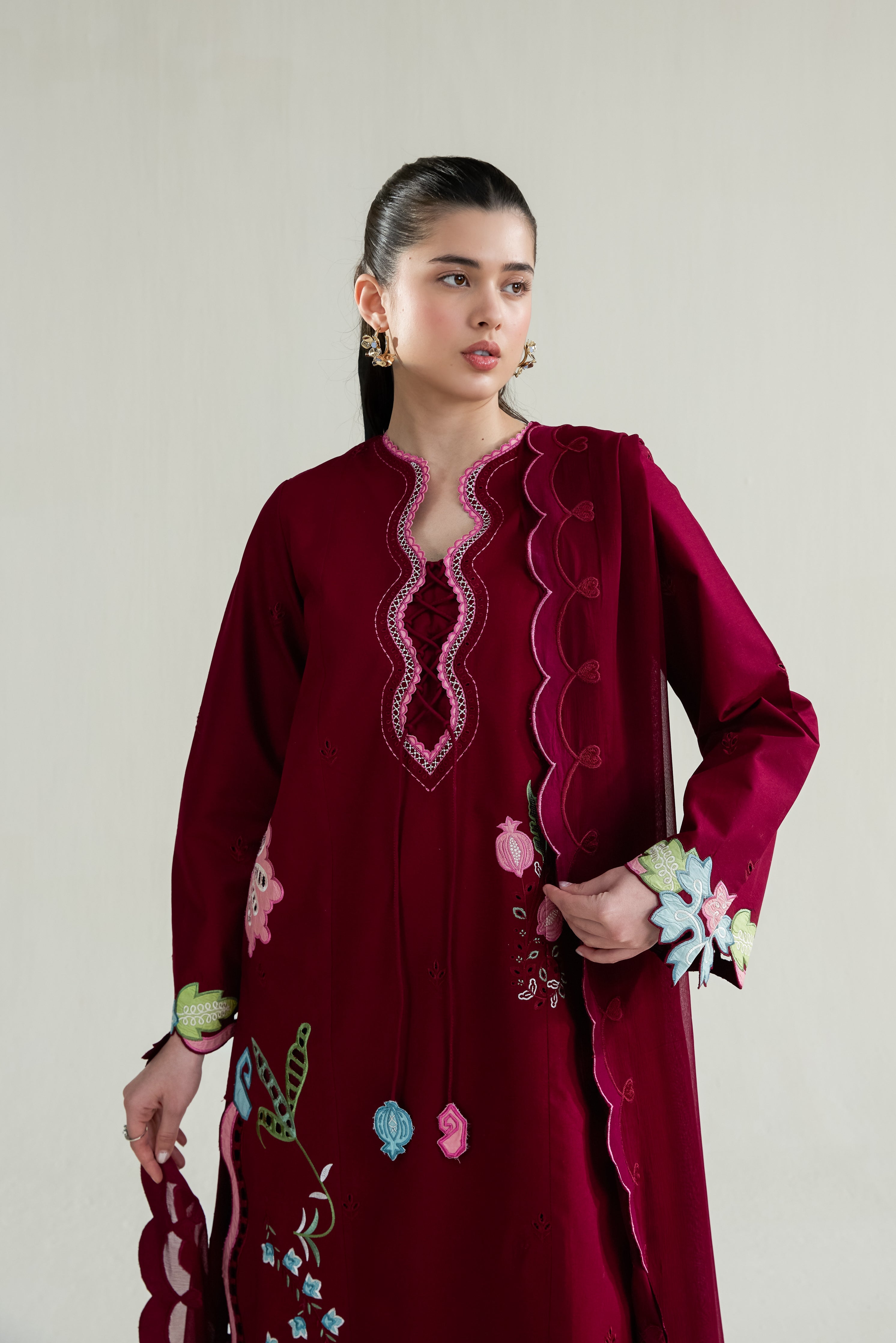 MAROON(LASER) LUXURY EMBROIDERED LAWN 3PCS SET (NPA3-26409) - RAMADAN 2026 READY TO WEAR