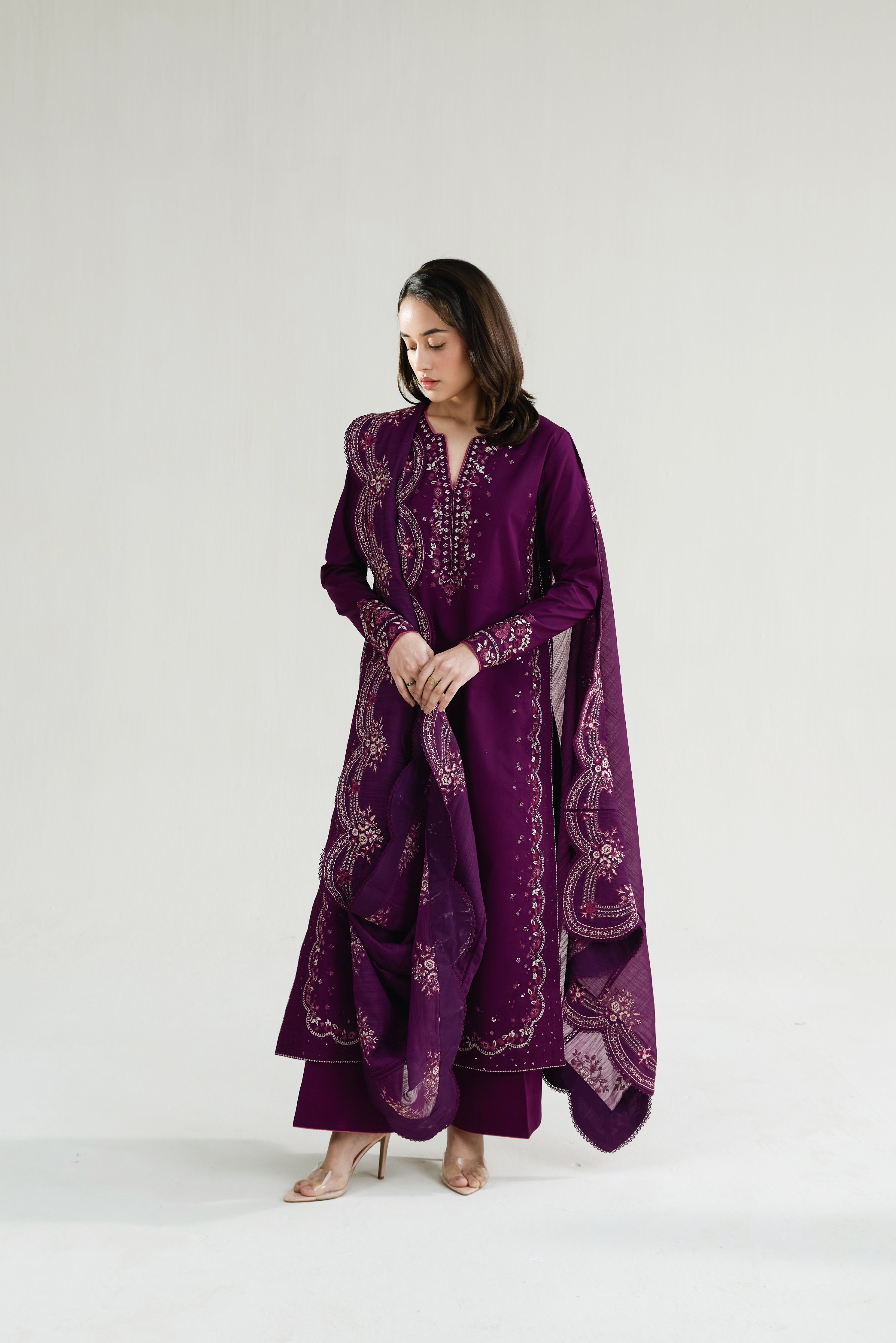 DEEP PLUM LUXURY EMBROIDERED LAWN 3PCS SET (NPA3-26410) - RAMADAN 2026 READY TO WEAR