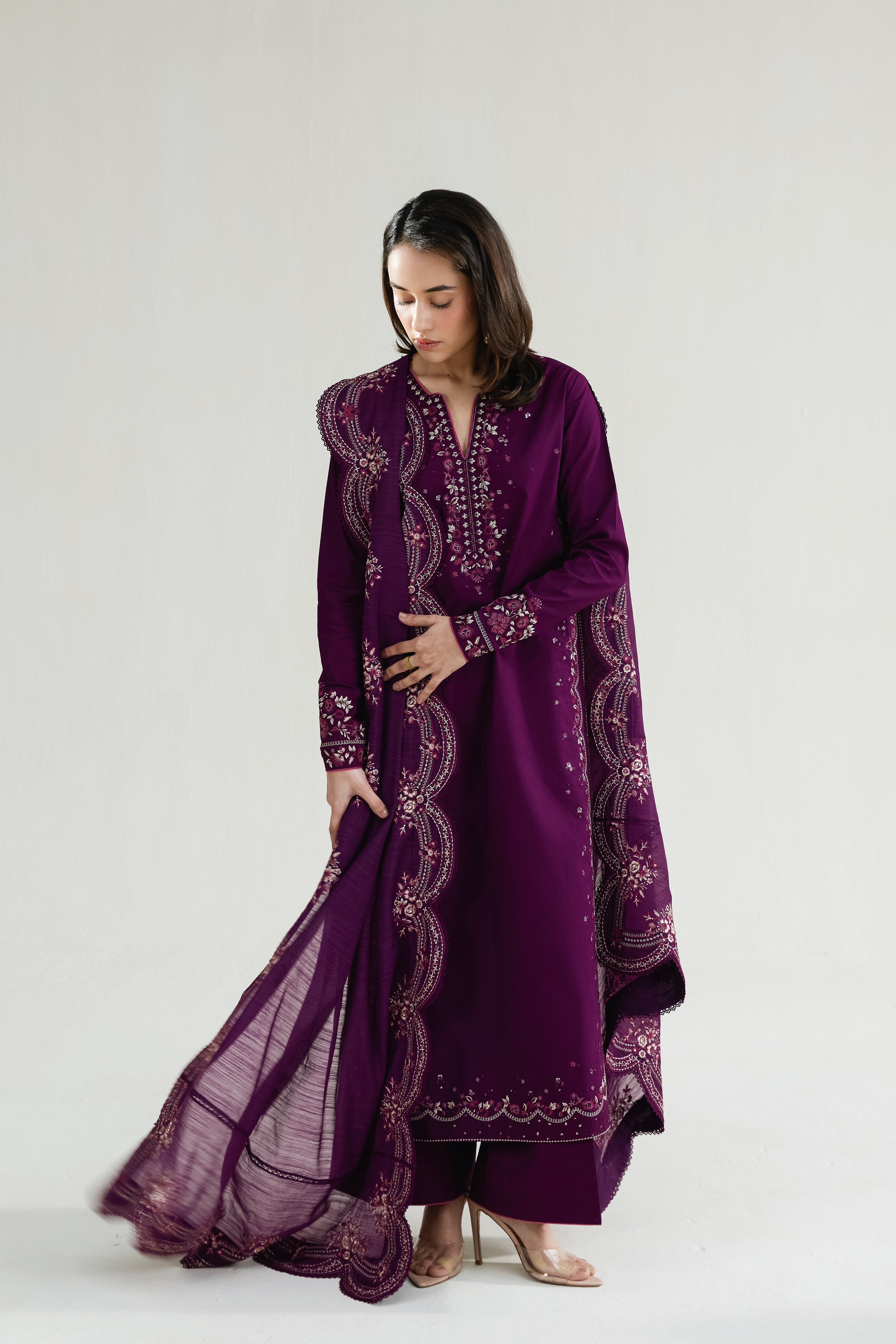 DEEP PLUM LUXURY EMBROIDERED LAWN 3PCS SET (NPA3-26410) - RAMADAN 2026 READY TO WEAR