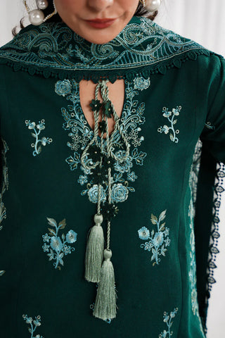 DEEP EMERALD LUXURY EMBROIDERED 3PCS SET NPA3-25418