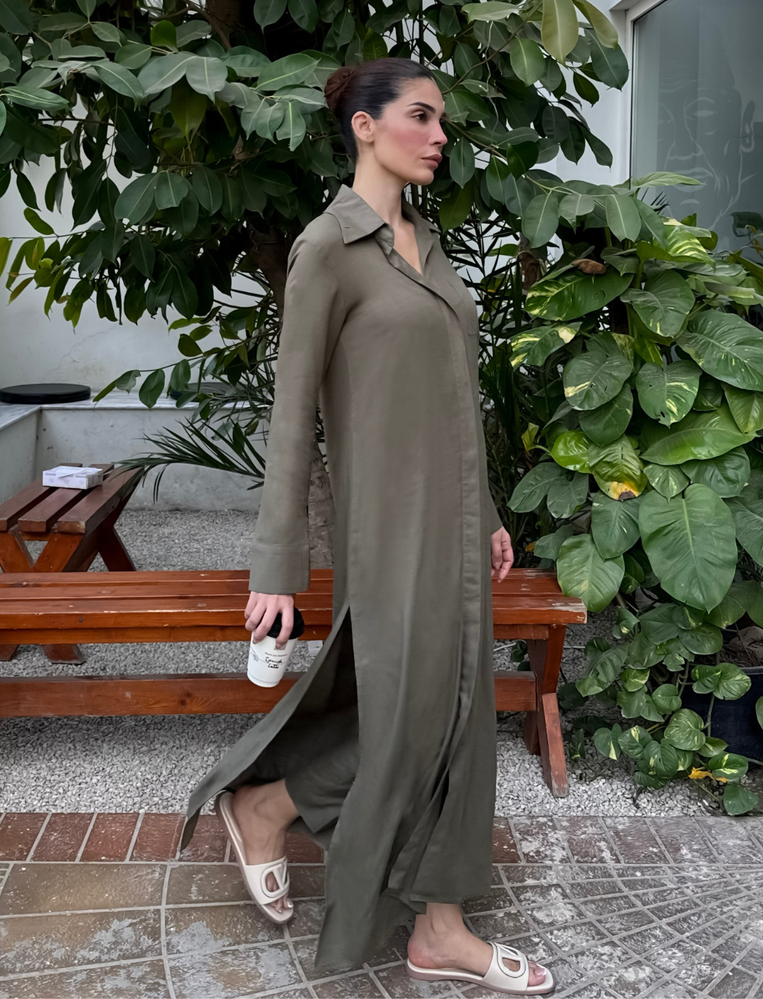 Khaki Green Alara Linen Set